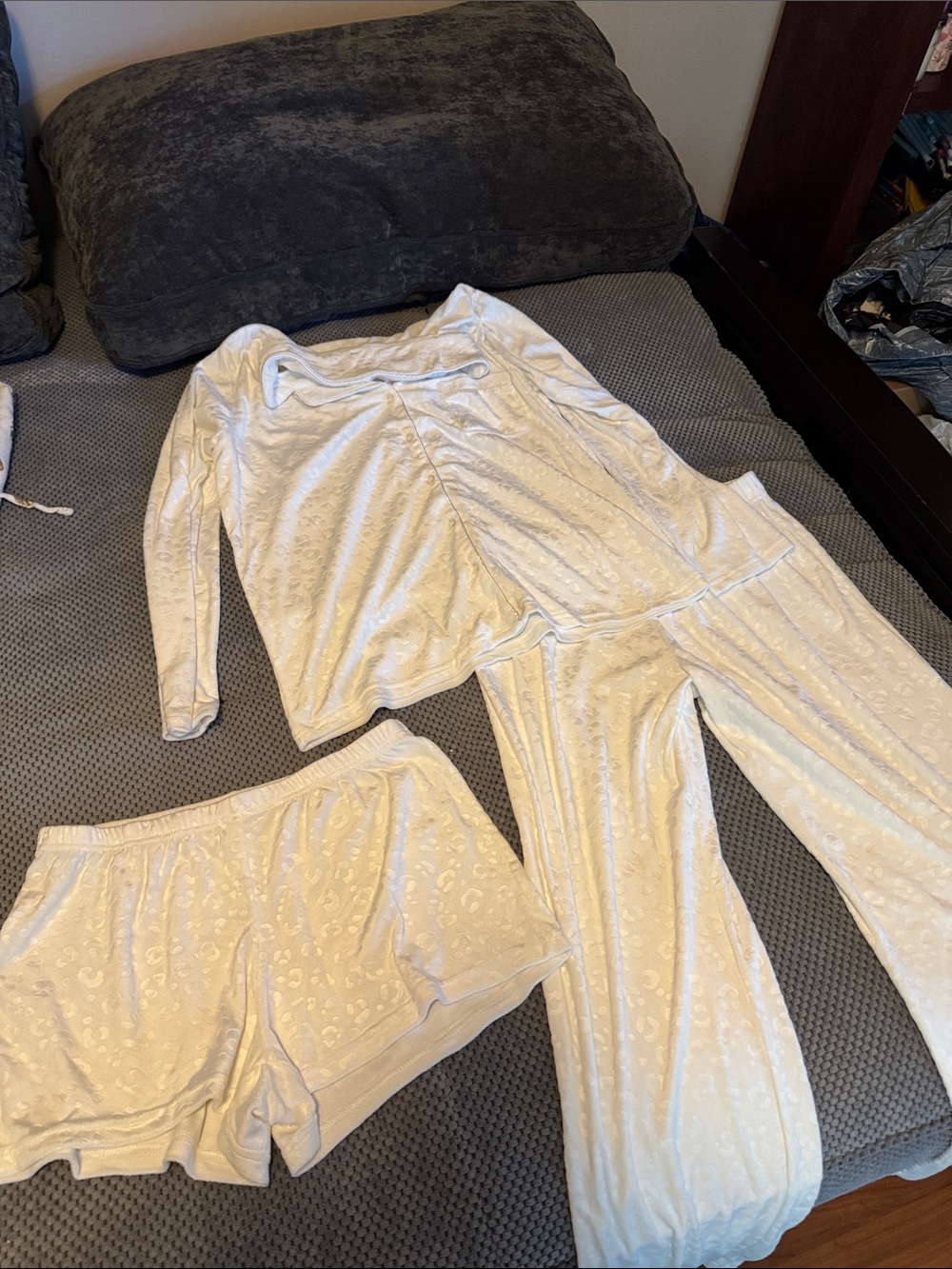 Nicole Miller Cream 3-Piece Pajama Set - Long Sleeve Top, Pants & Shorts